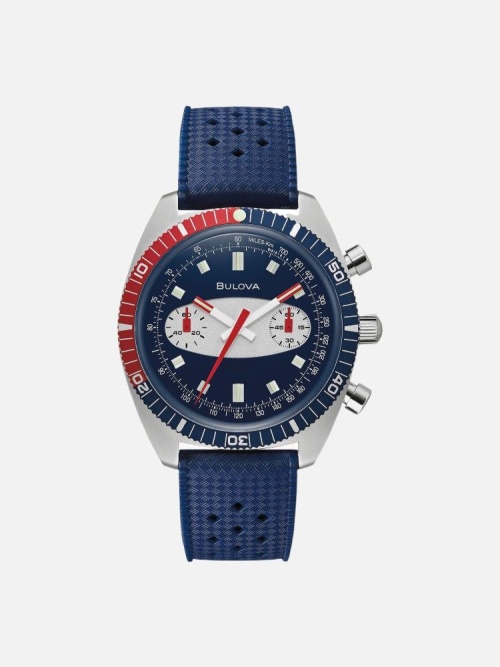Surfboard REV Blue 98A253 Chronograph Series A Strap on Bulova Silicone - Dial Archive Blue WATCHES